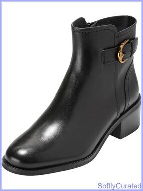 Cole Haan Hanover Buckle Ankle Boot Mid-Calf Calf High Leather Bootie